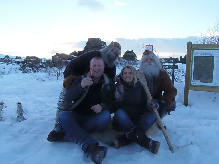 happy people with Icelandic yule lad