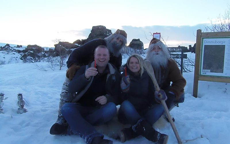 happy people with Icelandic yule lad